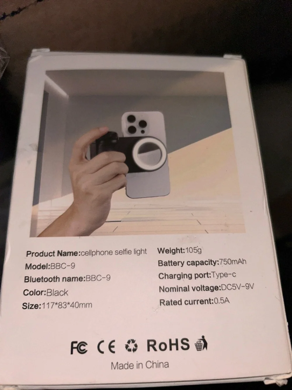 Cellphone Selfie Grip with Ring Light - Black